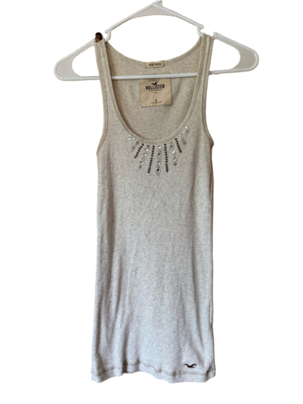 Vintage Hollister SoCal Stretch Cream Sequin Trim Tank Top size small